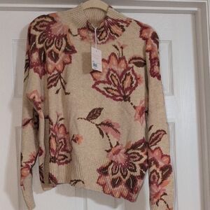 LC Lauren Conrad Floral Cowl Sweater - Cream and Pink